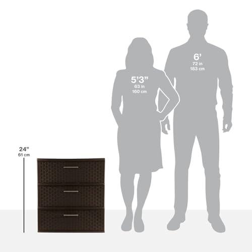 Espresso 3 Drawer Plastic Weave Storage Tower B851343