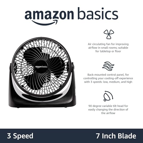 11-Inch Air Circulator Fan with 90-Degree Tilt Head, 3 Speed Settings, Black D31668