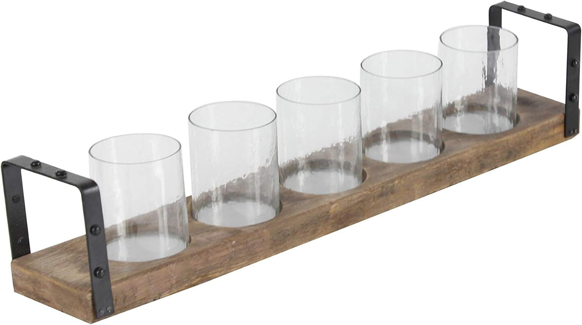 Wood Metal Glass Candle Holder 28 by 5-Inch X9174