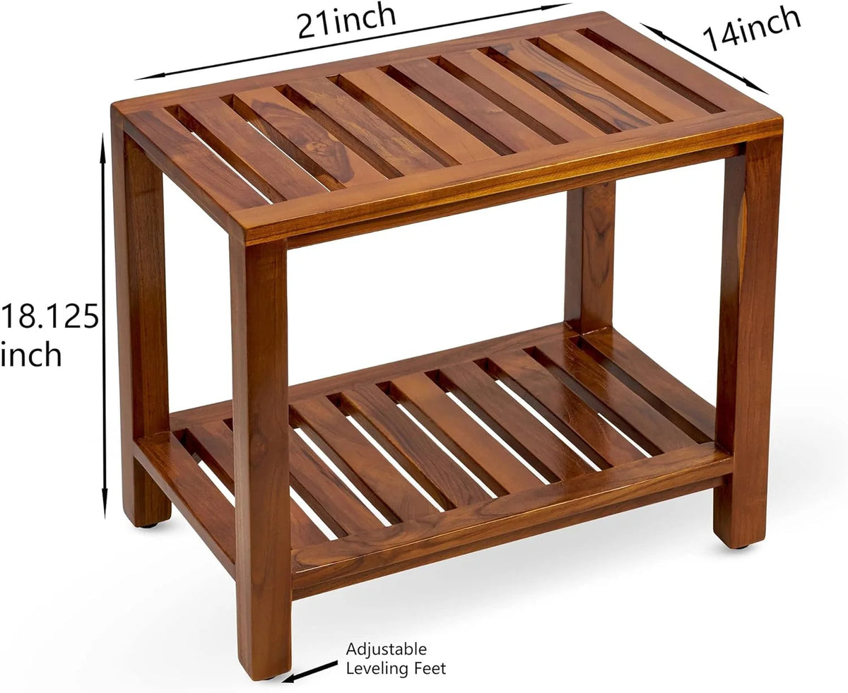 21 Inch Teak Wood Shower Bench with Shelf Z703