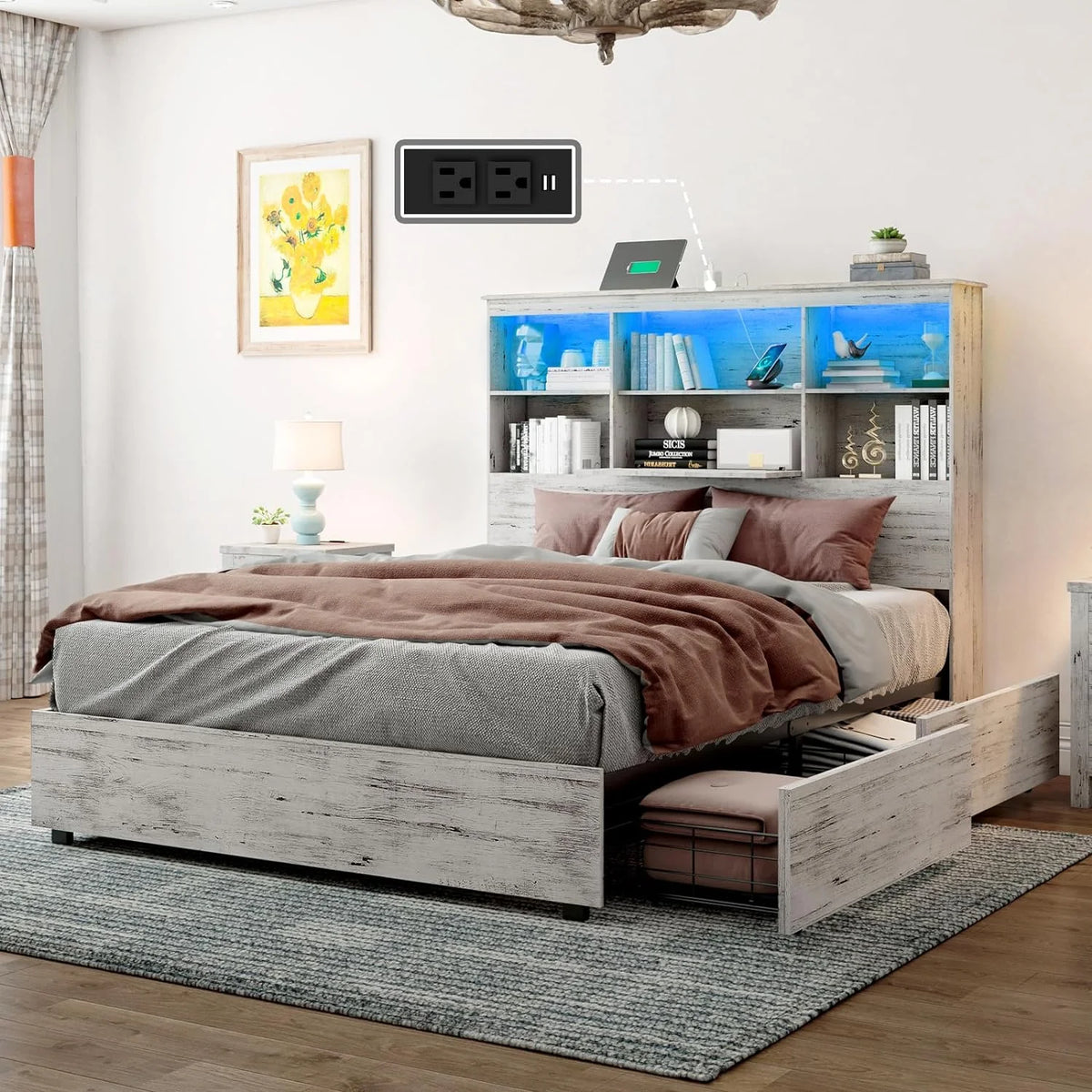 Queen Size Wood Storage Bed with 4 Drawers C34360