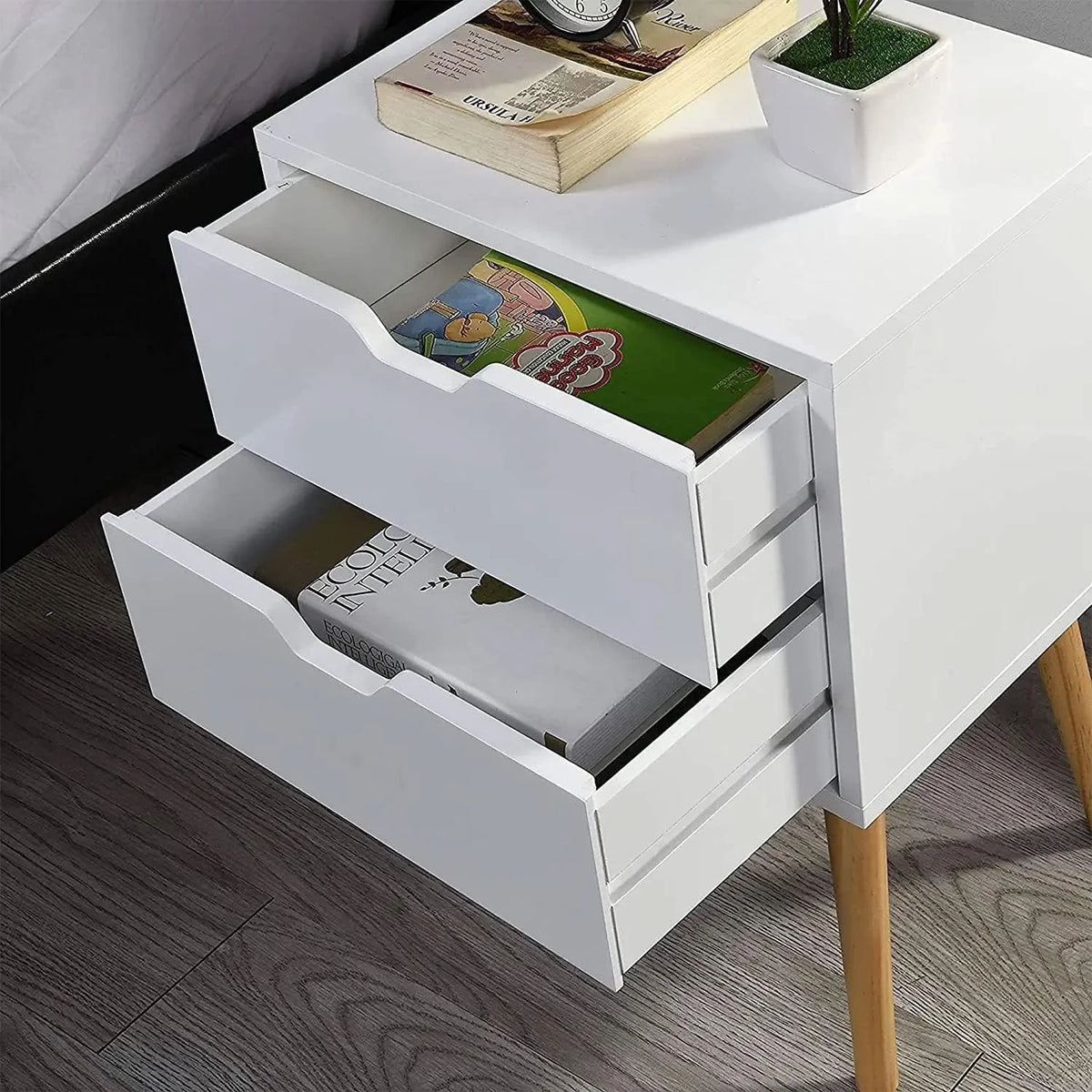 White Storage Drawer Nightstand G630
