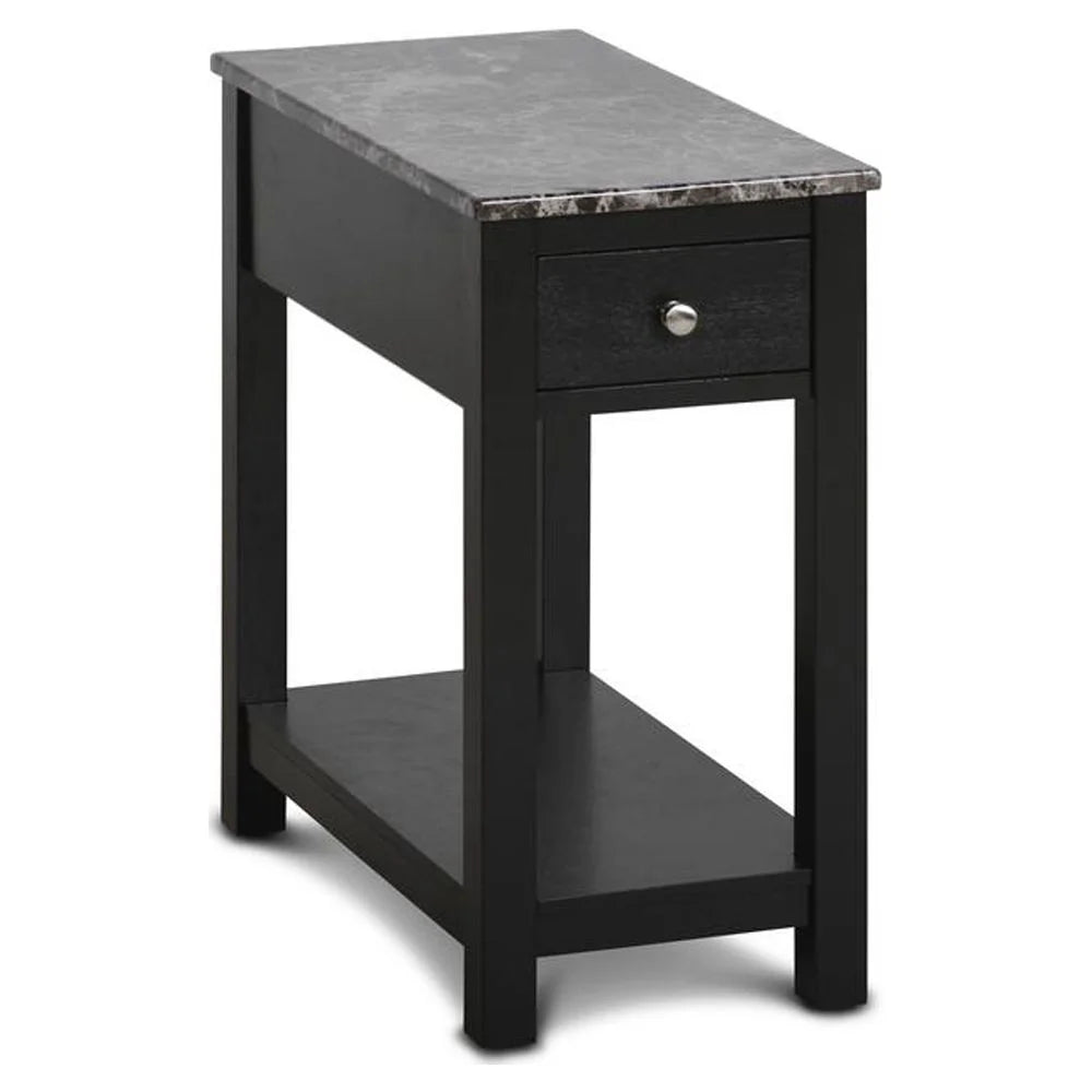 Black Wood End Table with Faux Marble Top Set of 2 M44773