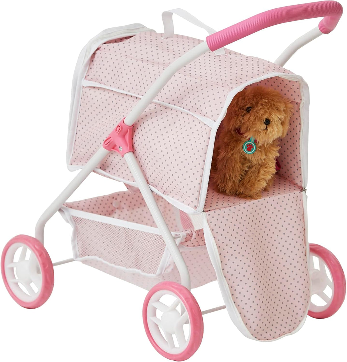 Pink/Gray Doll Stroller with Detachable Pet Carrier C6712