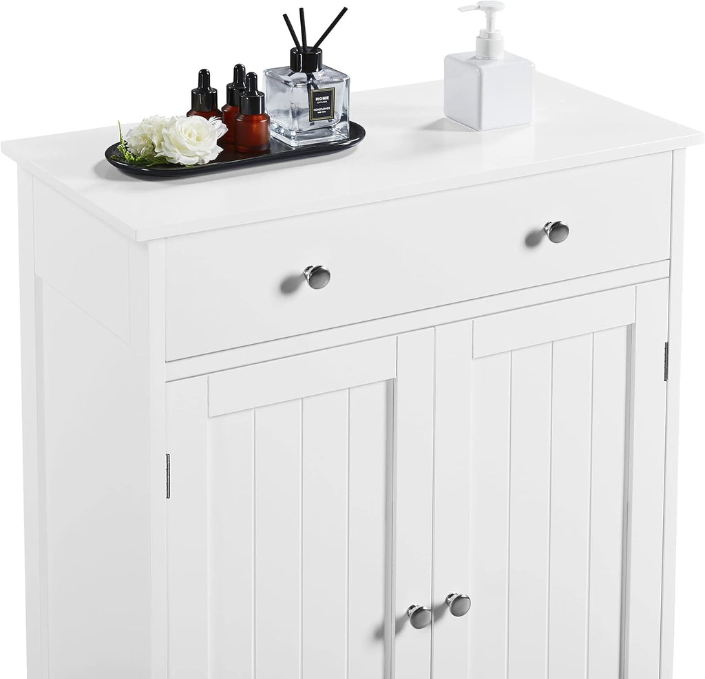 White 23.6in L x 11.8in W x 31.5in H Wooden Bathroom Cabinet with 1 Drawer 2 Doors and Adjustable Shelf M97678