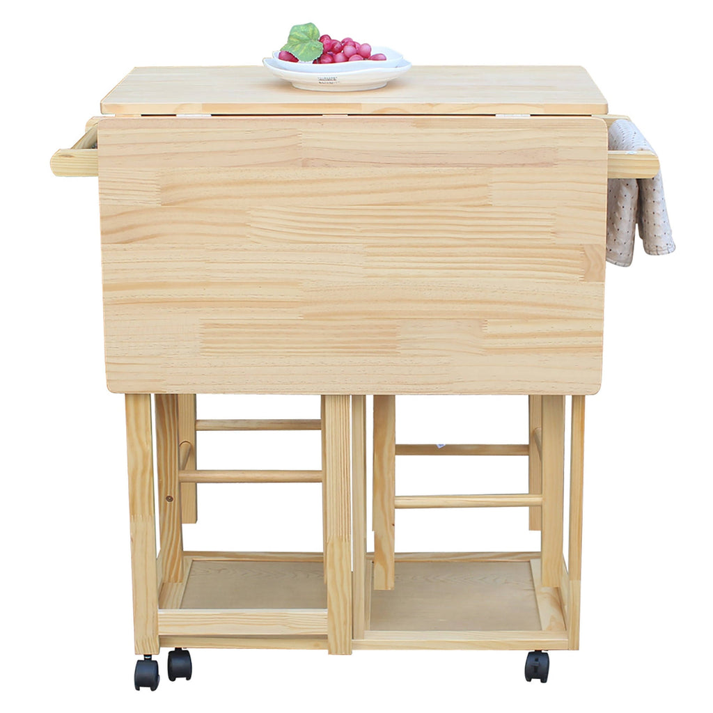 Square Folding Dining Cart Bar Table with 2 Stools N789