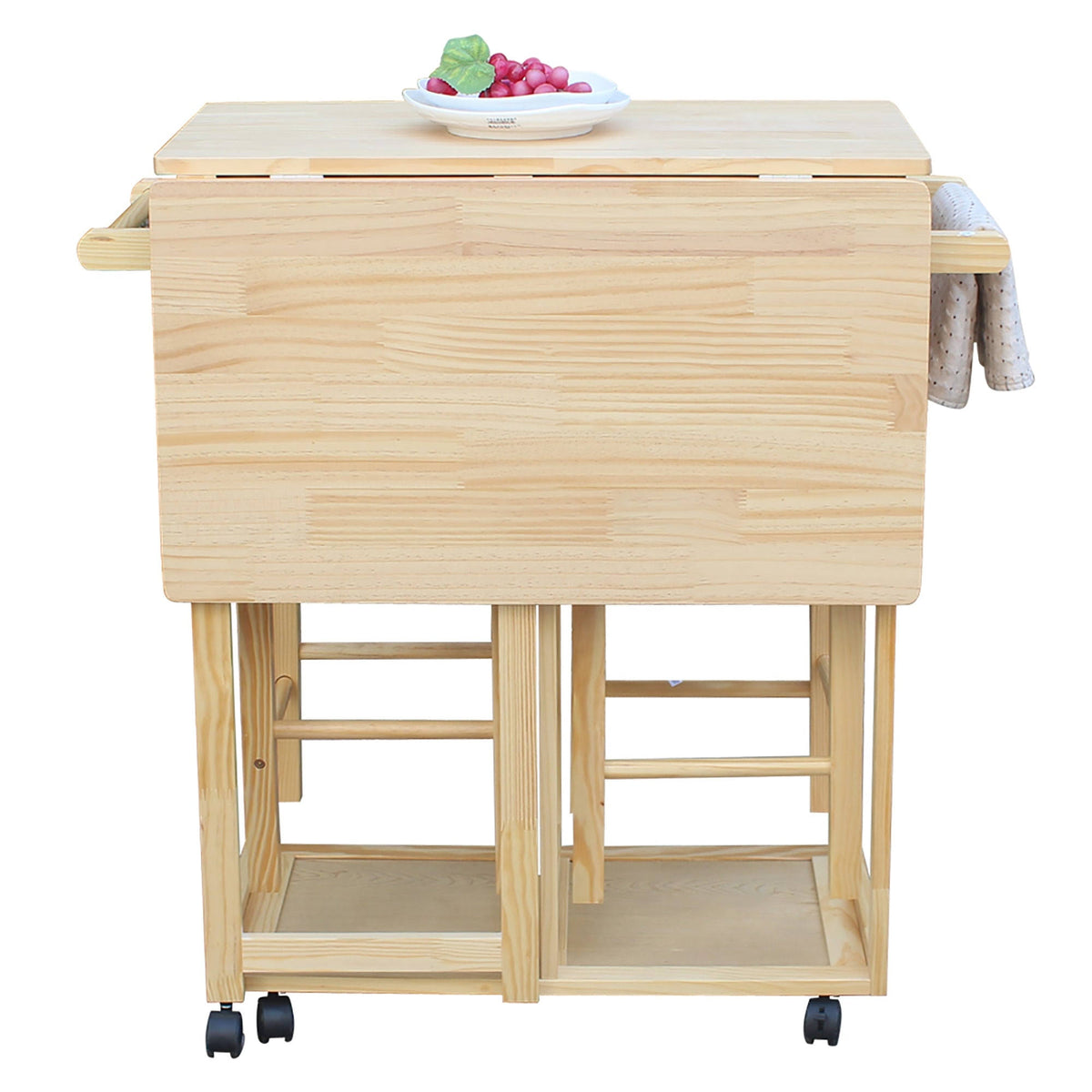 Square Folding Dining Cart Bar Table with 2 Stools N789