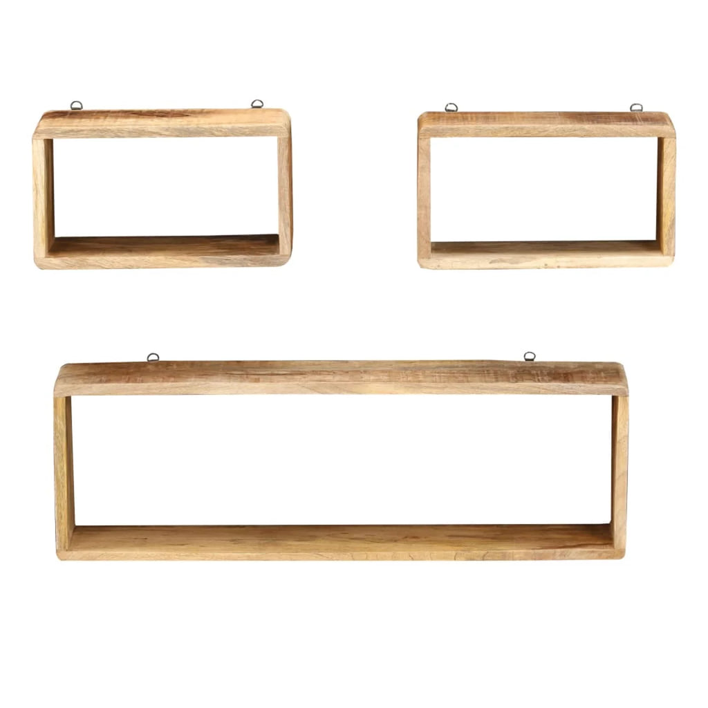 3 Piece Solid Mango Wood Wall Cube Shelf Set L683698