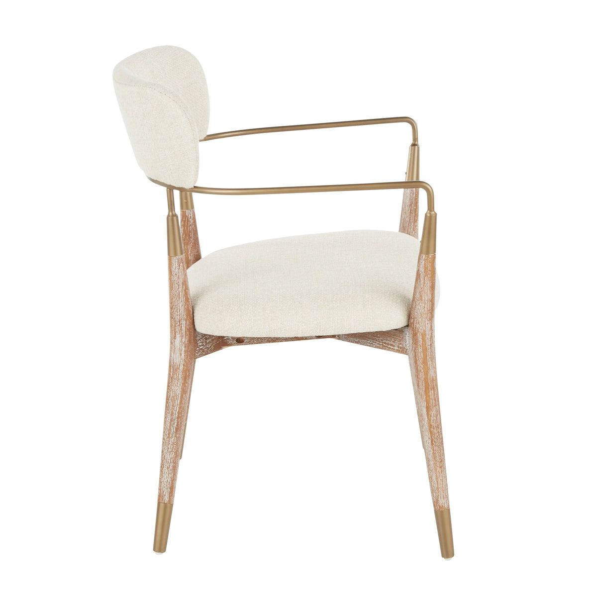Contemporary Chair Set of 2 Cream Fabric White Washed Wood Copper Washed W13285