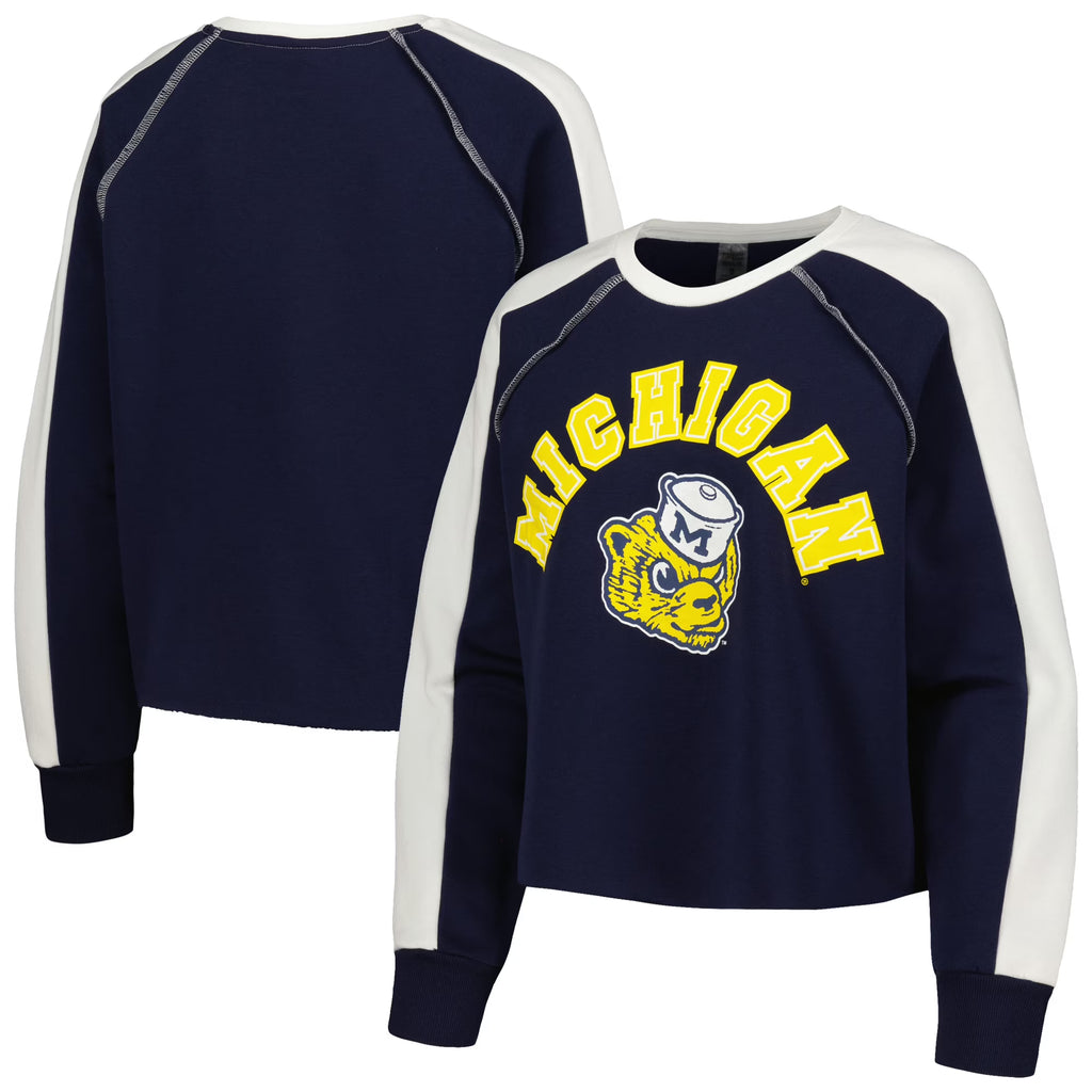 Navy Raglan-Cropped Pullover Sweatshirt H864332
