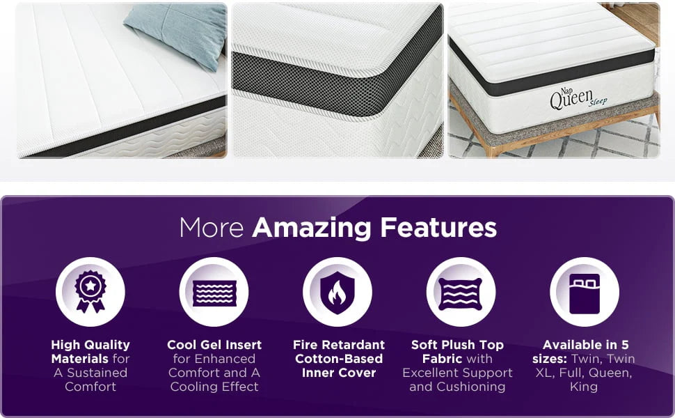Queen 8” Hybrid Gel Memory Foam and Coils Mattress Y130562