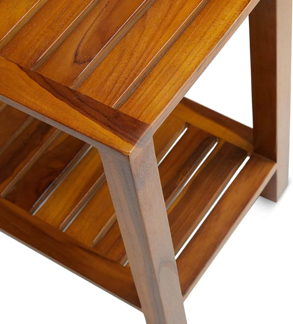 21 Inch Teak Wood Shower Bench with Shelf Z703