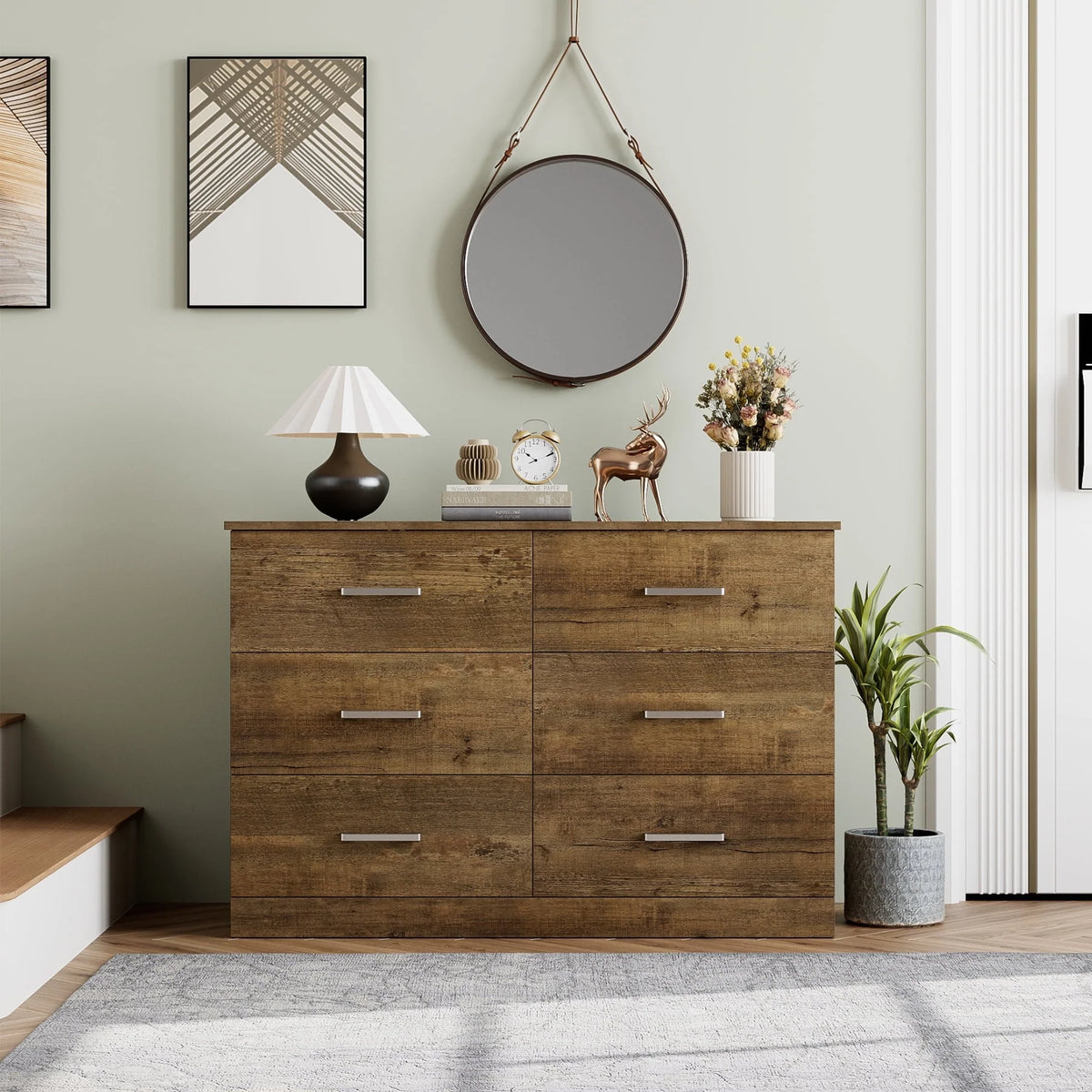 White 6 Drawer Wood Dresser M507