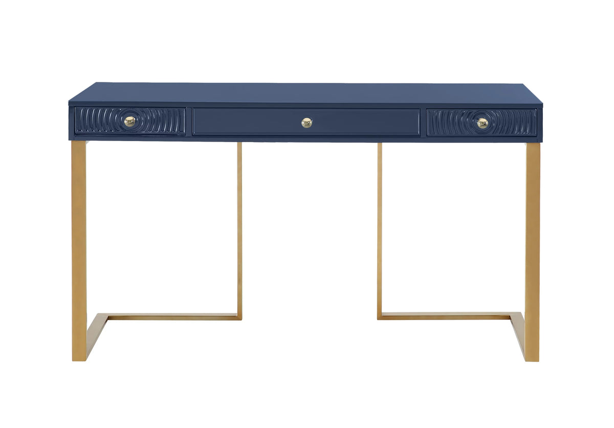 Blue Lacquer Office Desk With Gold Legs J150