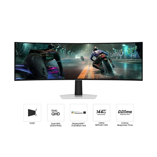 49" Dual QHD QD-OLED Curved Gaming Monitor, 144Hz, 0.03ms W120