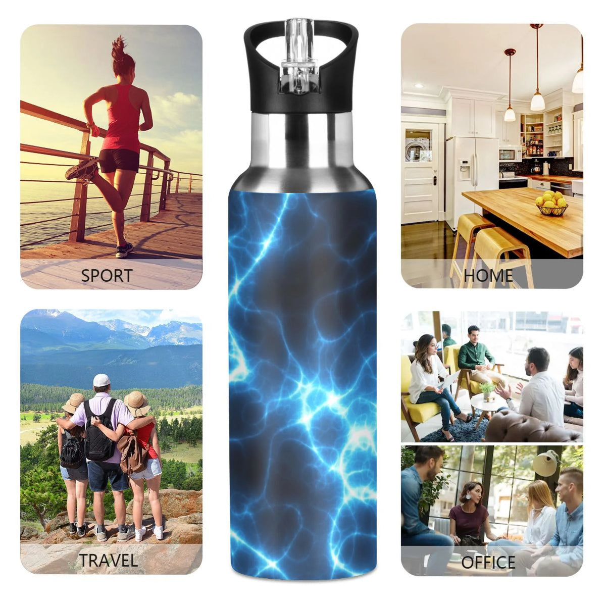 Dark Blue 20 OZ Stainless Steel Vacuum Insulated Water Bottle with Straw Lid I3705