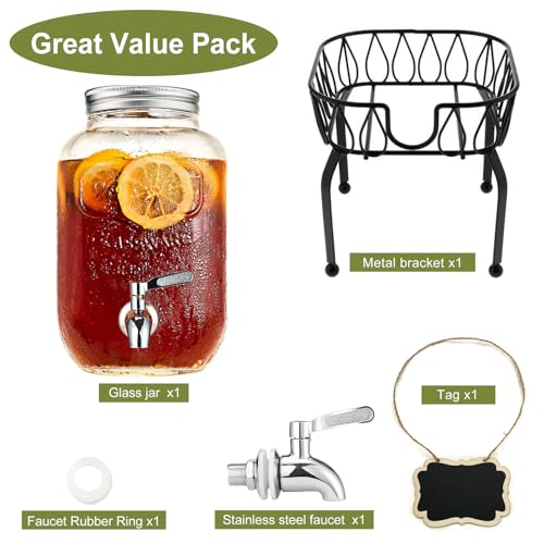 2 Gallon Glass Beverage Dispenser with Stand and Lid A15213