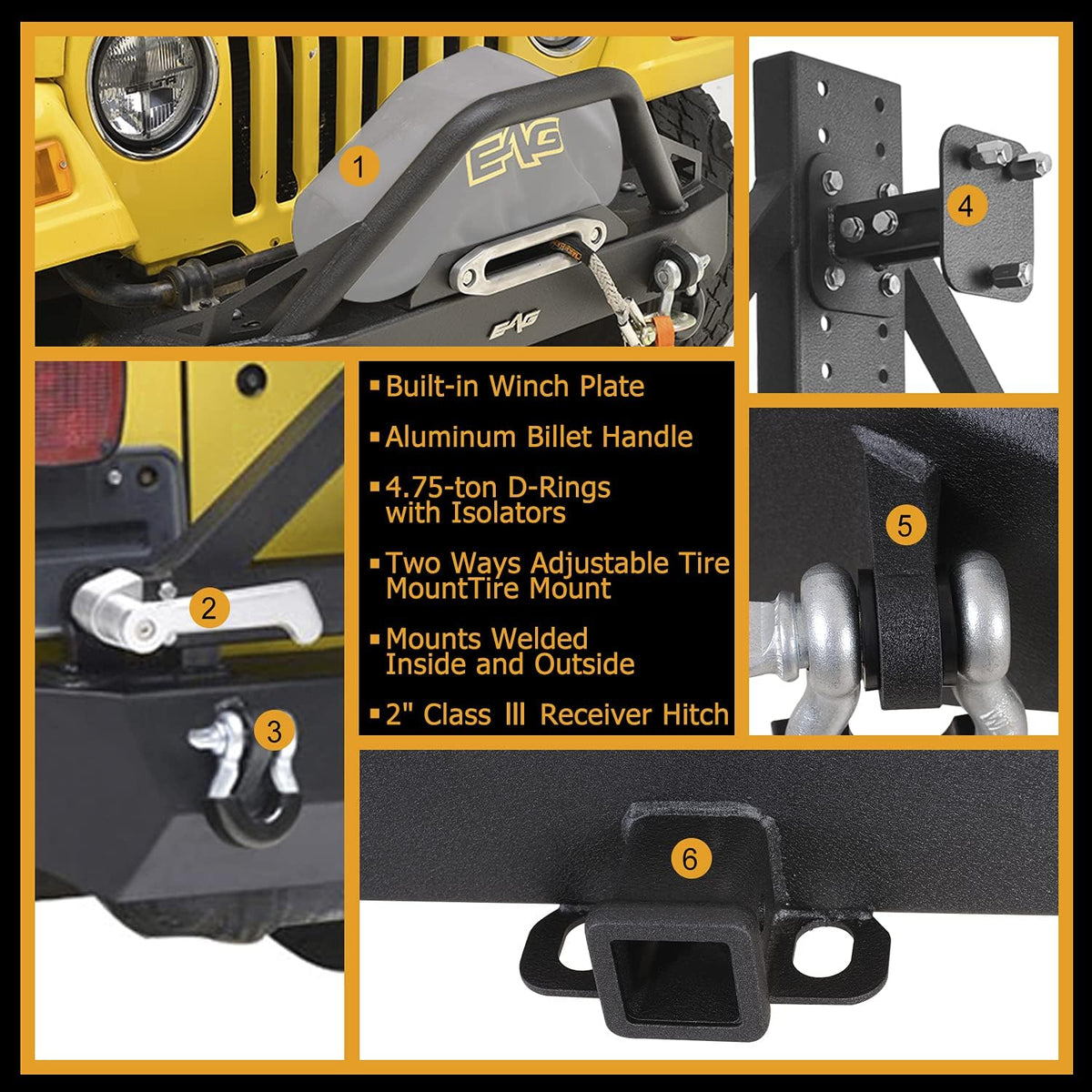 Heavy Duty Front and Rear Bumper with Tire Carrier Combo G922017