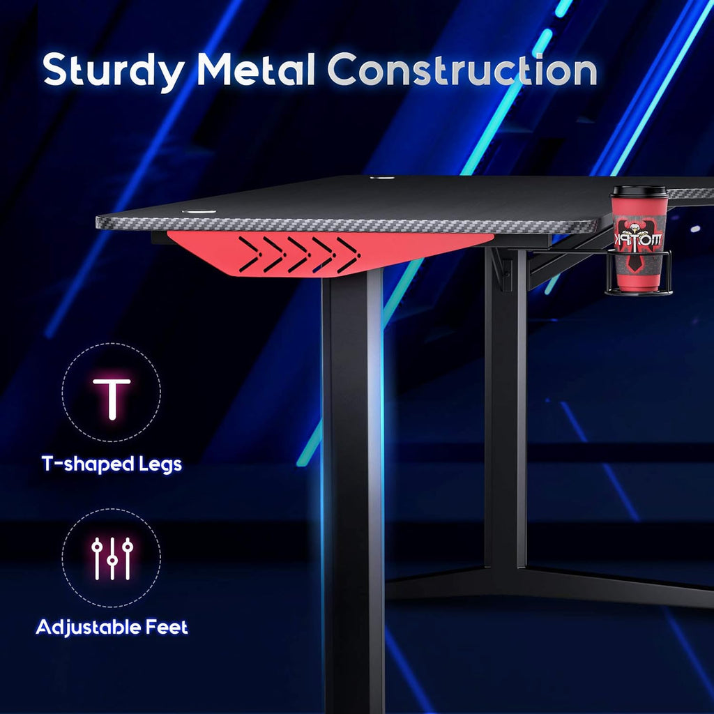 L Shaped Gaming Desk with Mouse Pad and Cup Holder H196