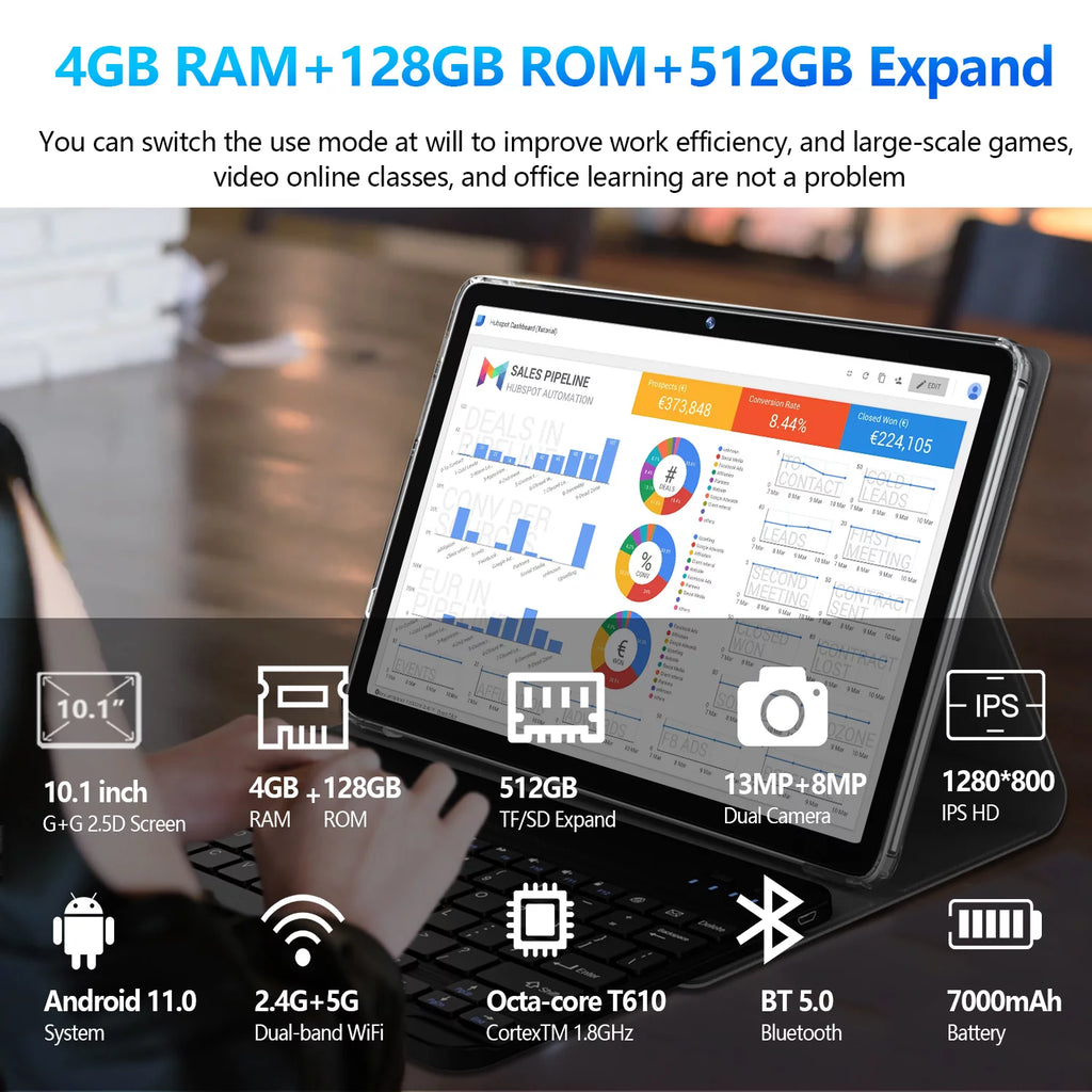 Gray 10.1 inch 128GB Tablet with Keyboard Y47069