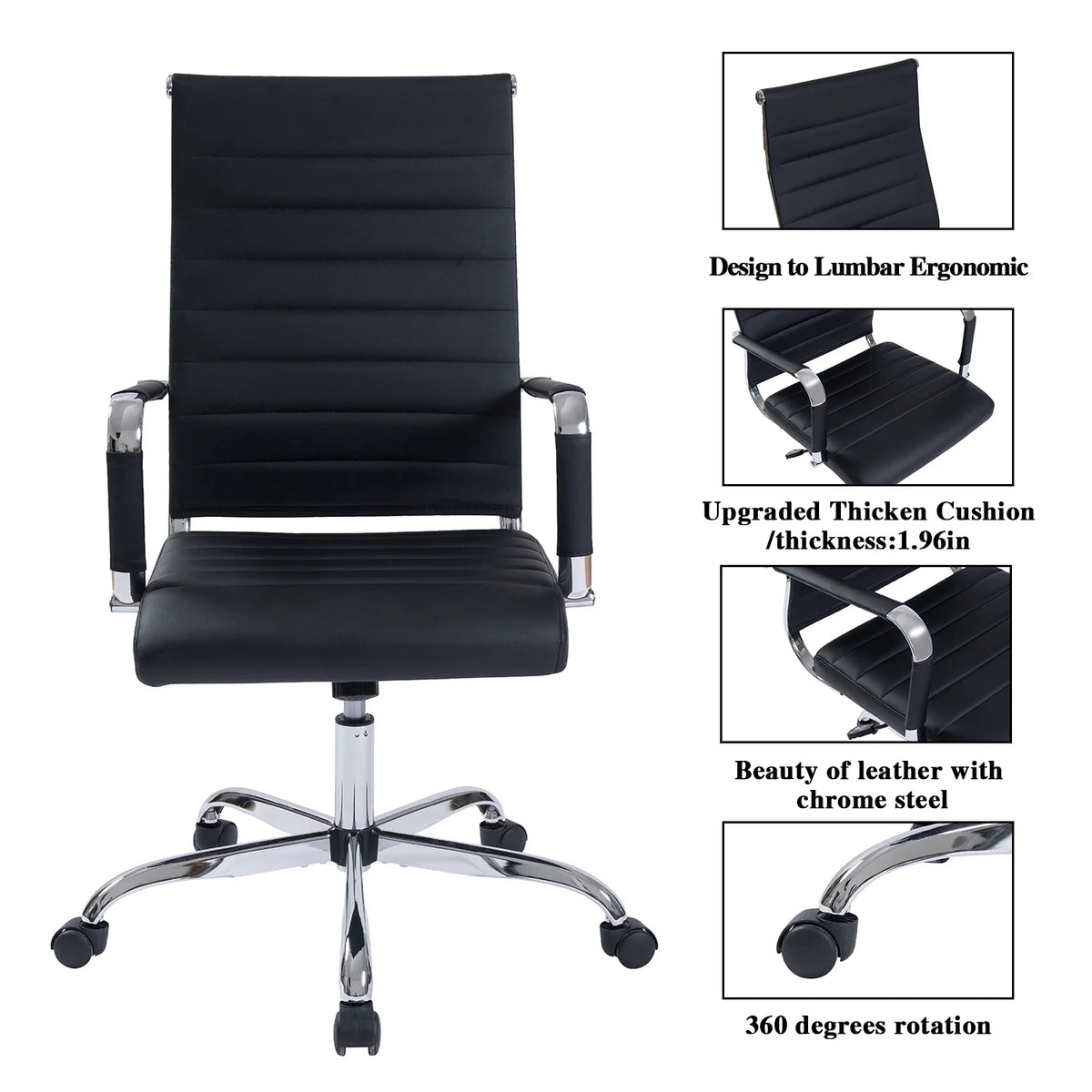 Black Ergonomic PU Leather Executive Office Chair K32070