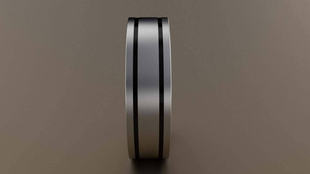 Brushed White Gold 6mm Double Black Groove Wedding Band 10kt H64029