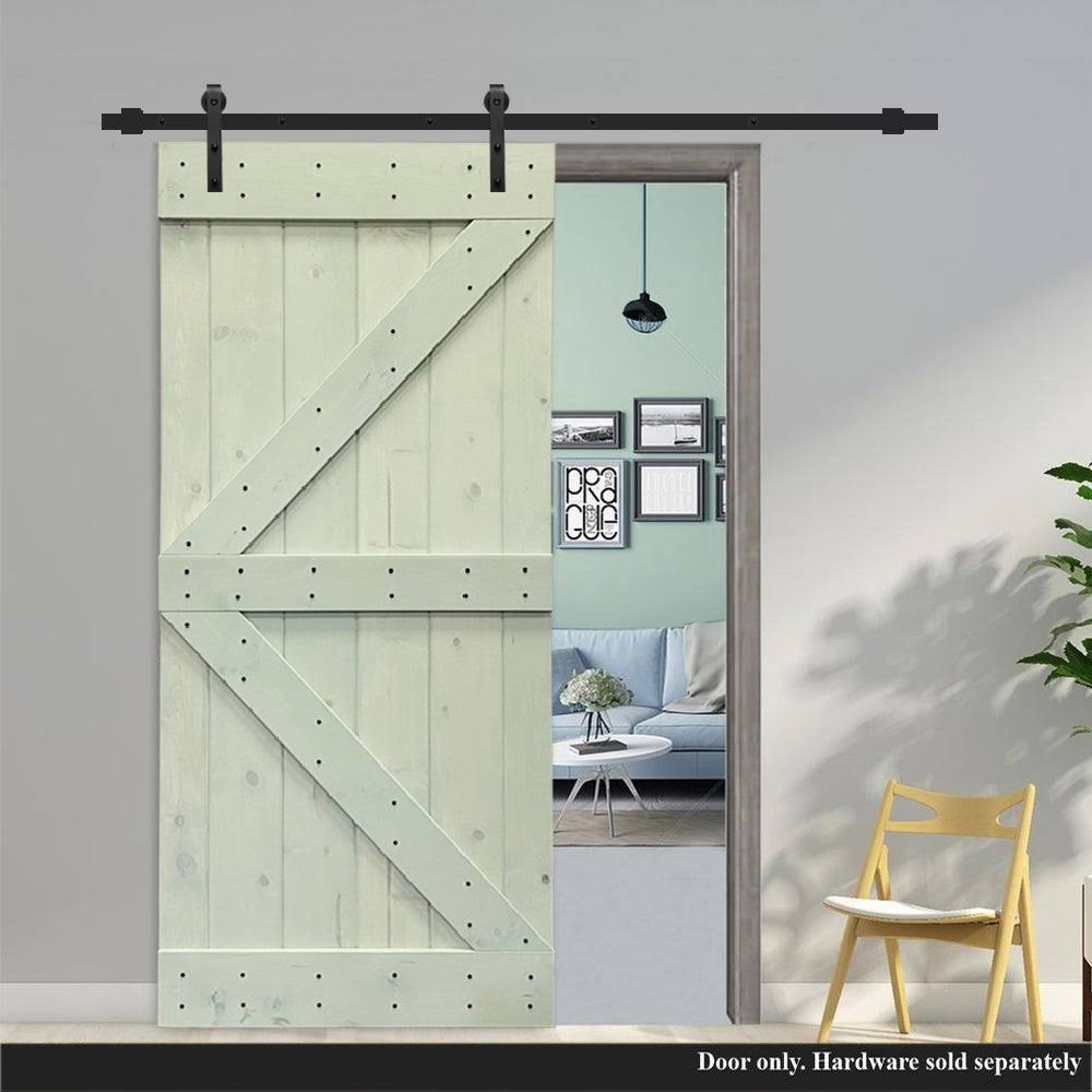 Sage Green Stained Solid Pine Wood Interior Sliding Barn Door Slab Q85740
