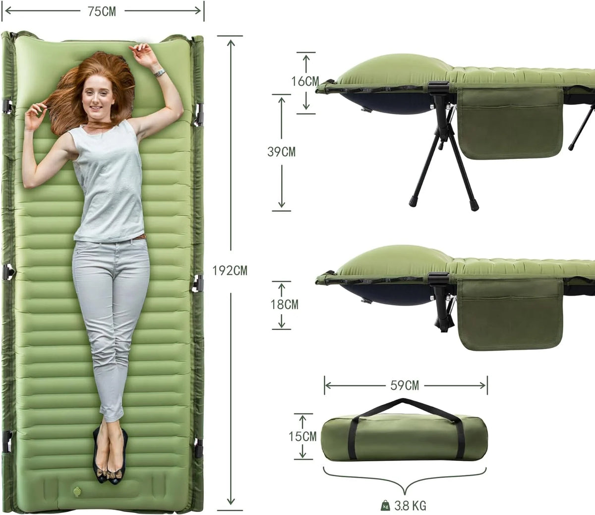 Army Green Camping Cot with Support Air Bed V54421