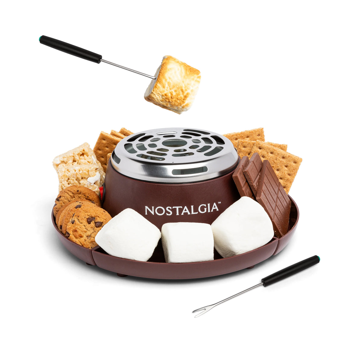 Electric Stainless Steel S'mores Maker with 4 Compartment Trays and 2 Roasting Forks S391
