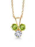 14K Yellow Gold Green Peridot and White Created Sapphire 3-Stone Pendant Necklace F755263