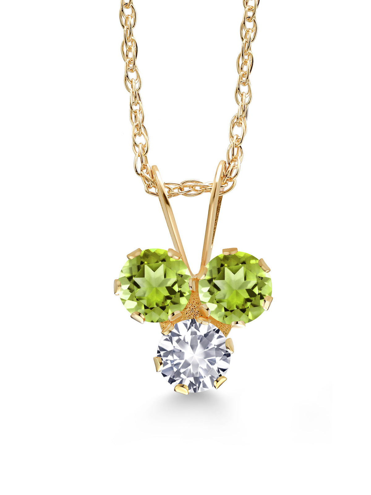 14K Yellow Gold Green Peridot and White Created Sapphire 3-Stone Pendant Necklace F755263