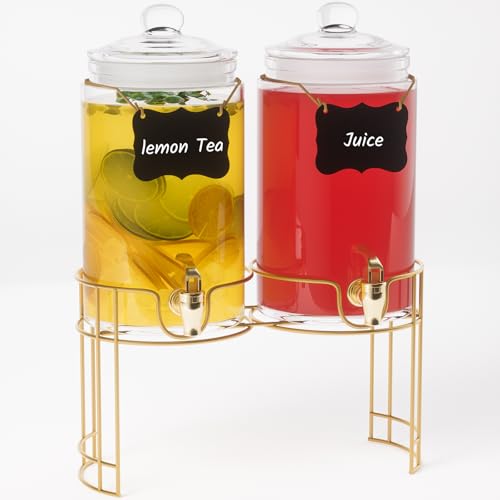 2 Pack 1 Gallon Glass Beverage Dispenser with Stand and Spigot H240