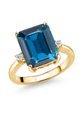 18K Yellow Gold Plated Silver London Blue Topaz Engagement Ring O6832