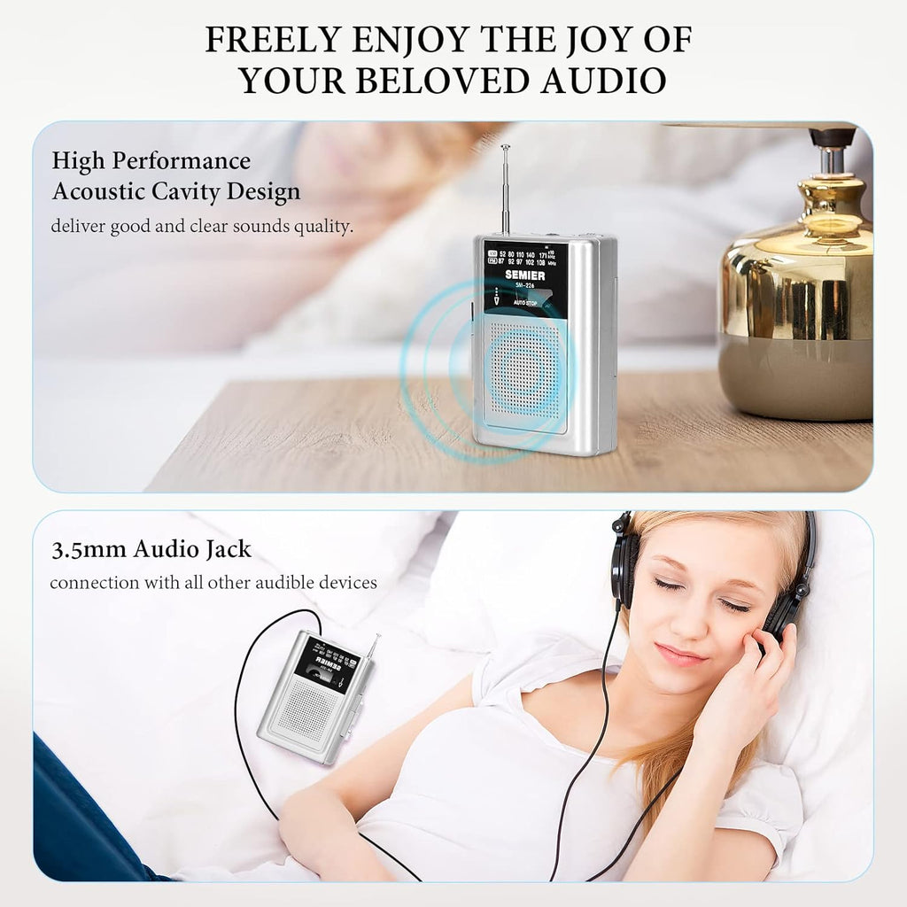 Silver Portable Cassette Player Recorder AM FM Radio Stereo with Built in Speaker and Earphones J5476