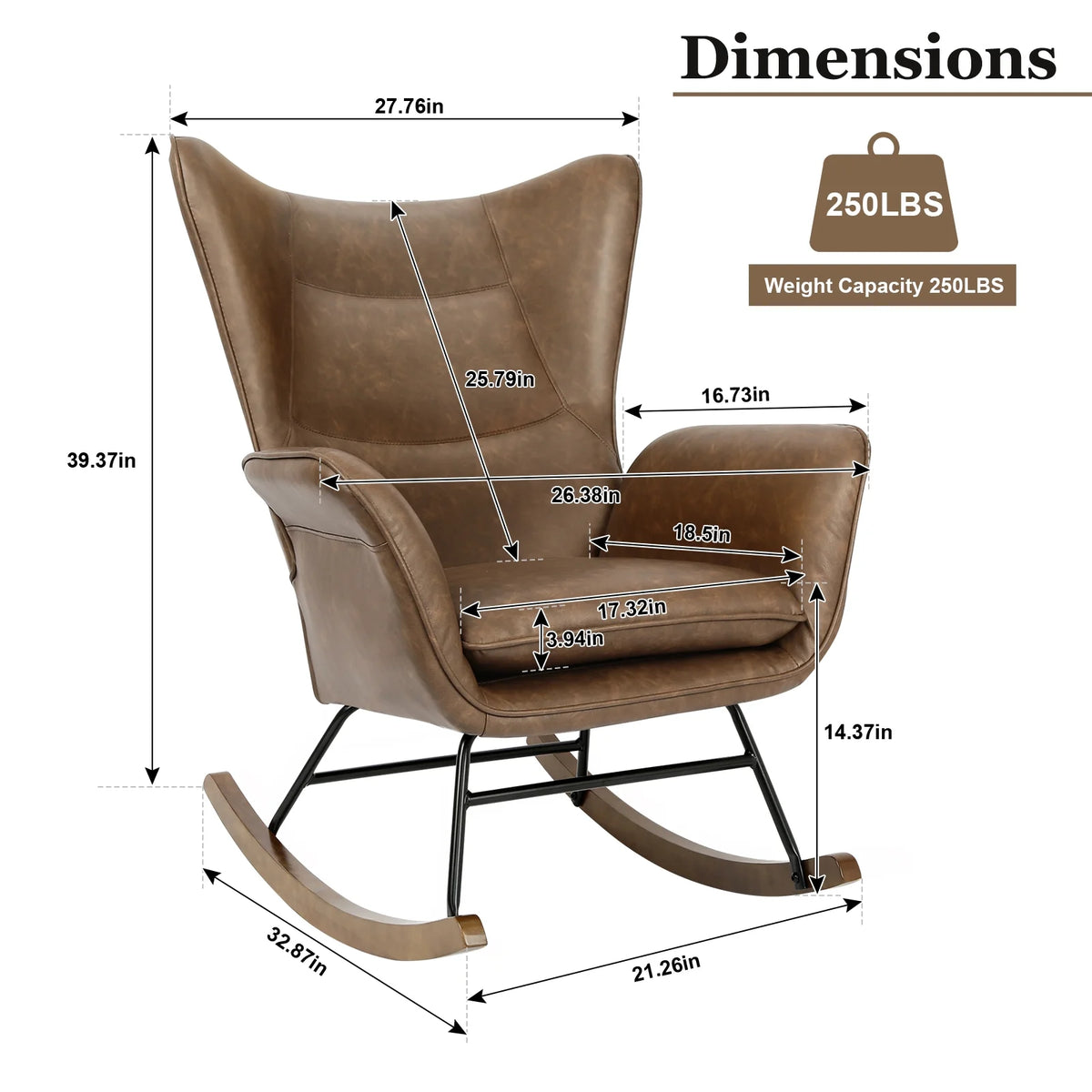 Brown PU Leather Rocker Glider Chair with Wooden Base L24805