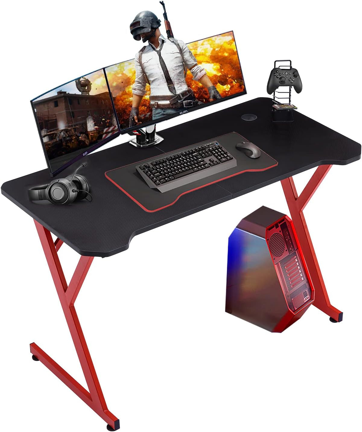 47 Ergonomic Z Shape Gaming Desk with Carbon Fiber Surface I56477