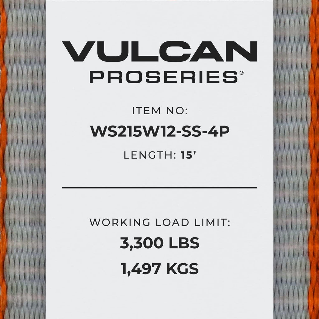 Winch Strap with Heavy Wire Hook, 2 Inch x 15 Foot, 4 Pack, 3,300 Pound Safe Working Load O75194