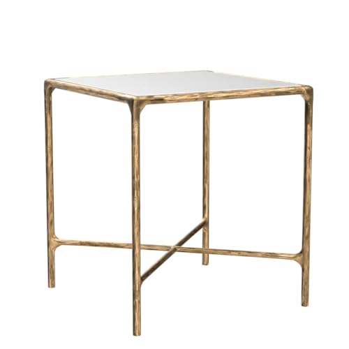 Brass Metal Tempered Glass Top Square End Table U26973