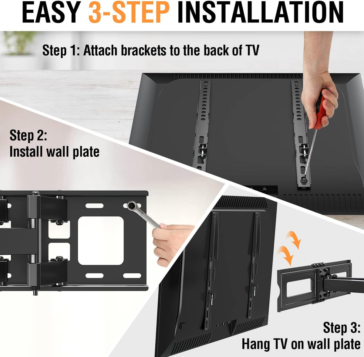 TV Wall Mount for 37-75 Inch Flat Screen TVs, Swivel and Tilt Full Motion, Max VESA 600x400mm, 99 lbs, Pack of 2 L928195