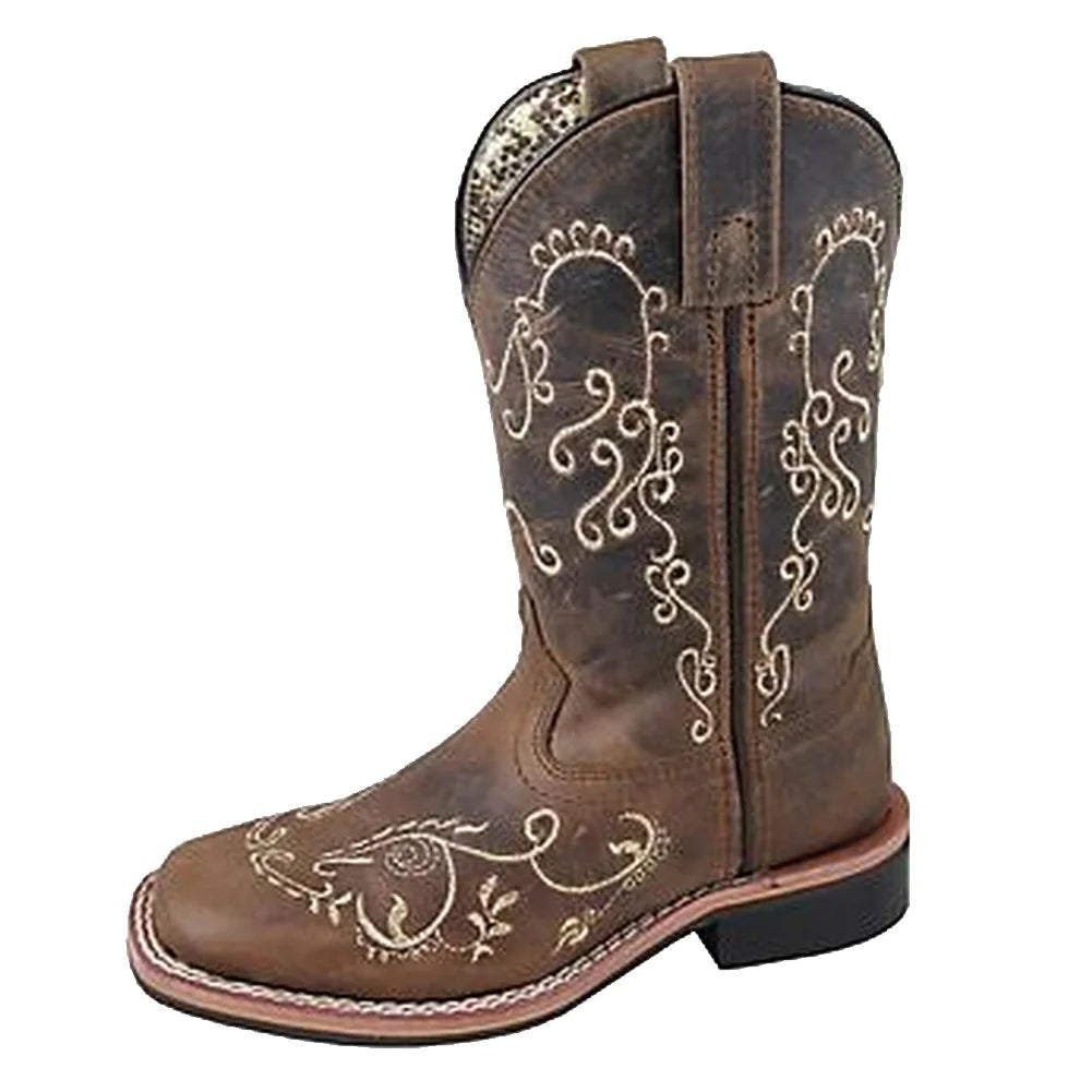 Brown Waxed Distress Girls Western Boots X729