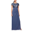 Cap Sleeve Stretch Sequin Side Ruffle Gown Q80673