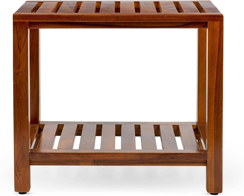 21 Inch Teak Wood Shower Bench with Shelf Z703