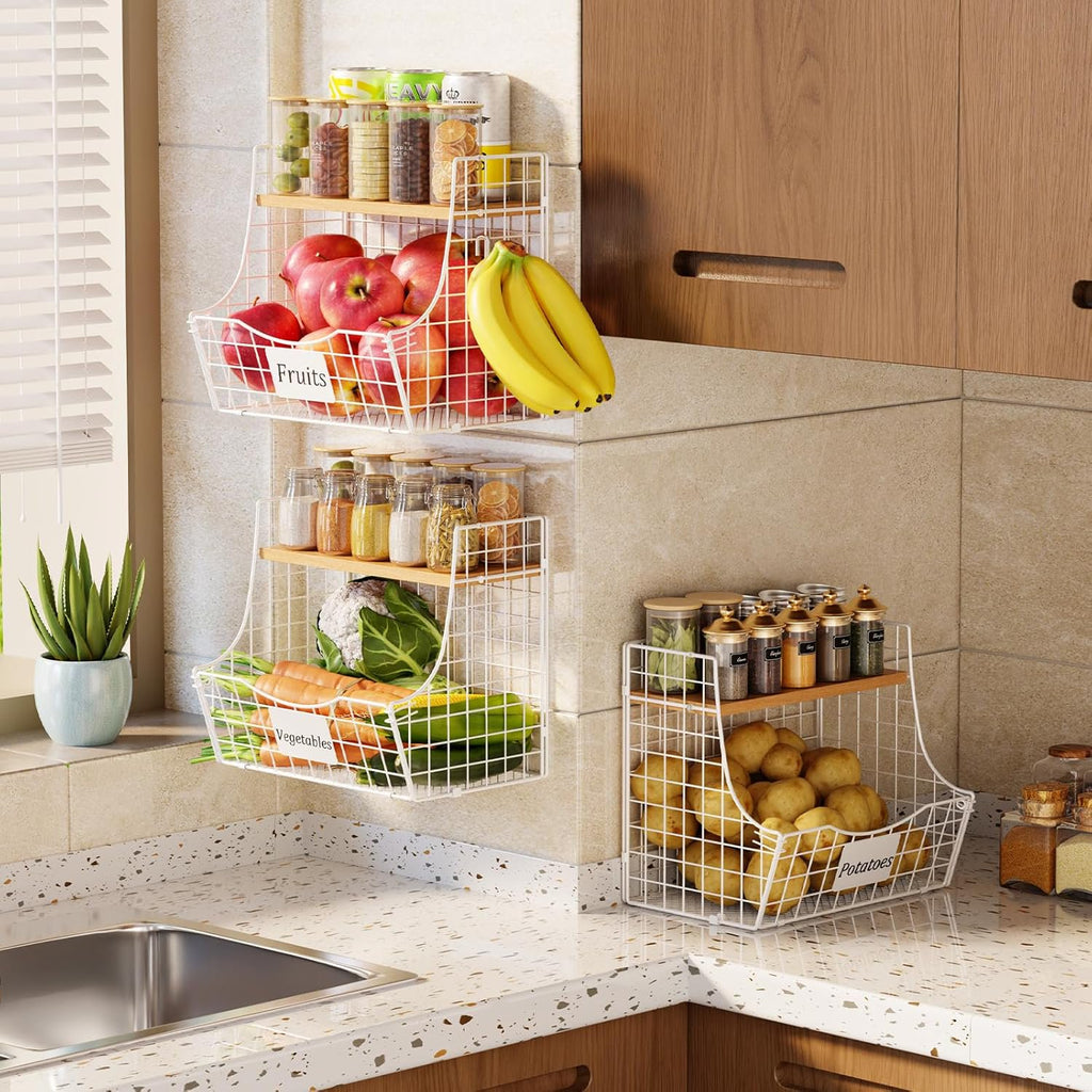 3 Pack Hanging Wire Basket with Wood Lid & S Hook F269