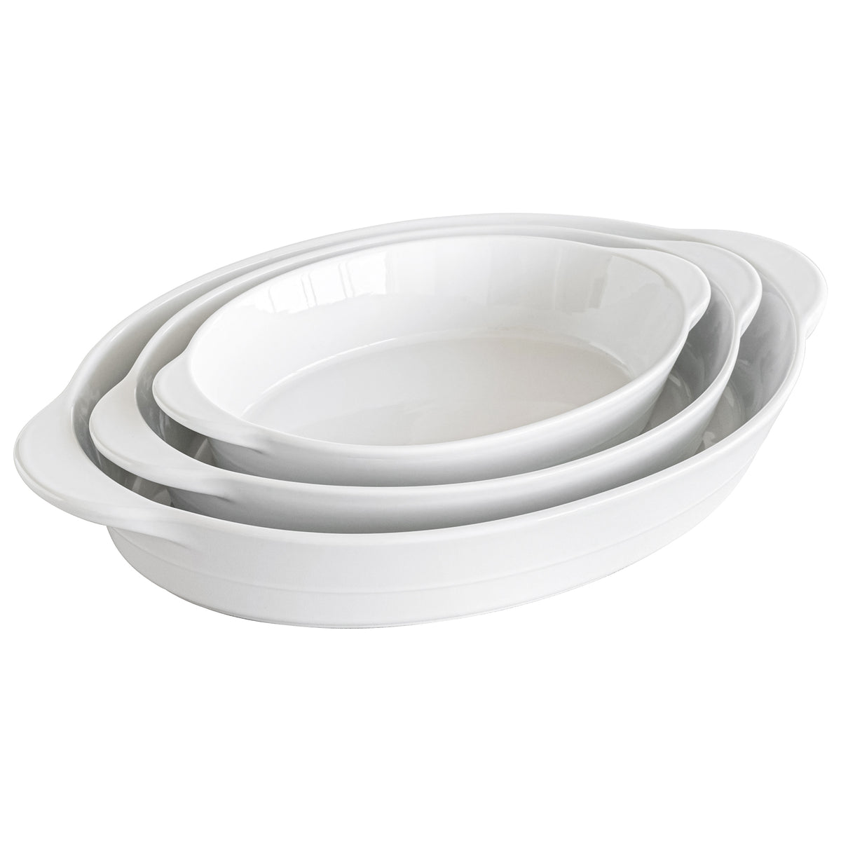 Set of 3 White Porcelain Oval Bakers I417174