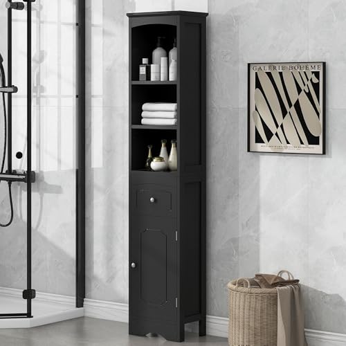 Grey Tall Bathroom Cabinet with Door and Adjustable Shelf B42036