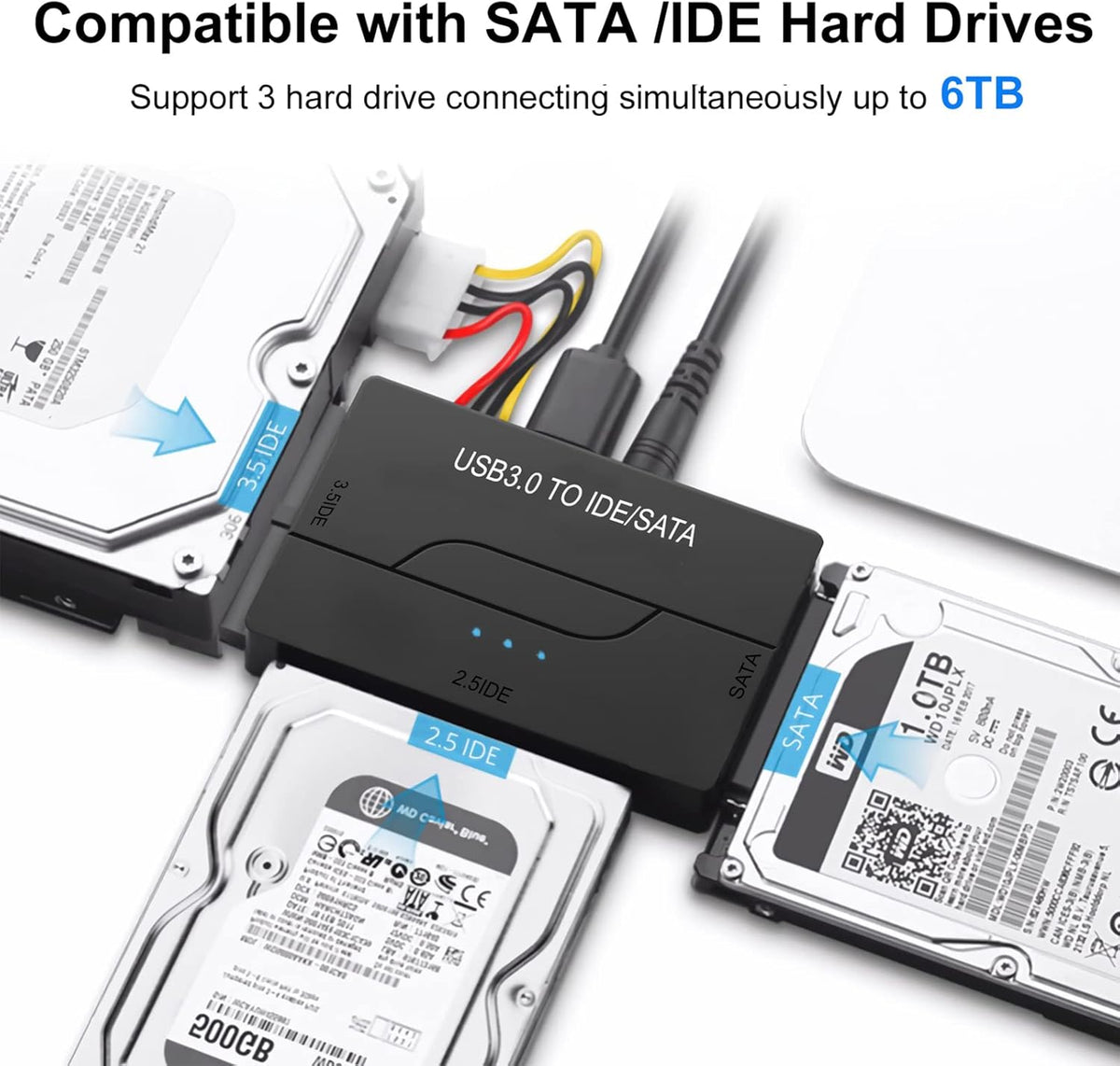 SATA IDE to USB 3.0 Adapter for 2.5 3.5-Inch HDD SSD with 12V 2A Power Supply Pack of 2 T805