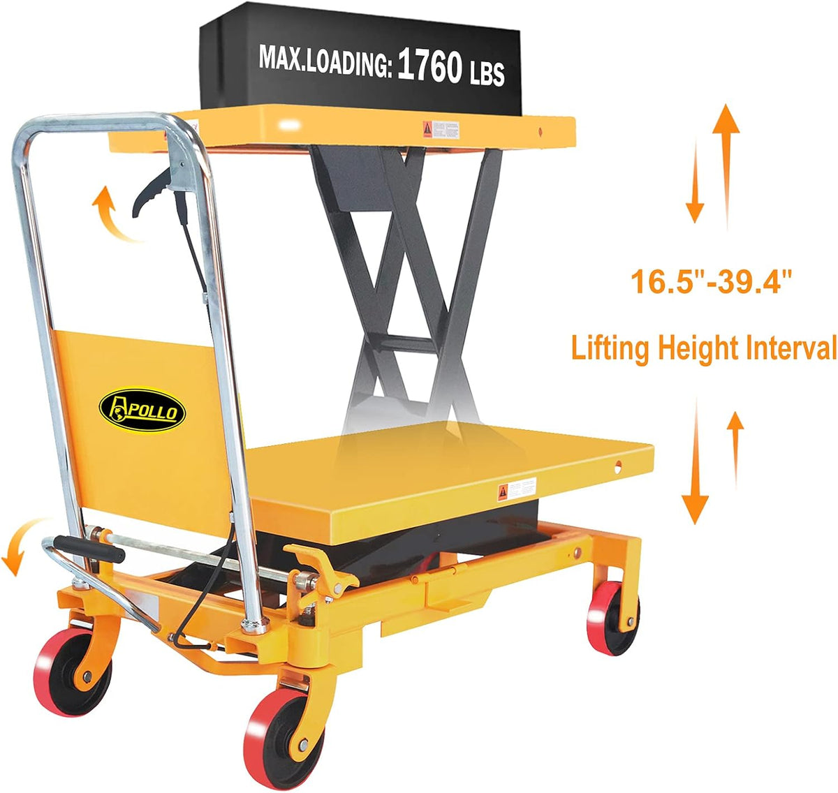 Single Scissor Hydraulic Lift Table/Cart 1760lbs Capacity 39.4 Lifting Height K745802