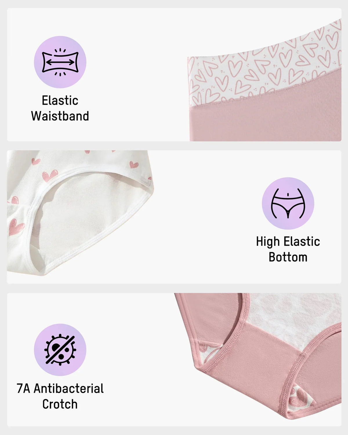 Cotton Heart Print High-Waist Panties 6 Pack E51360