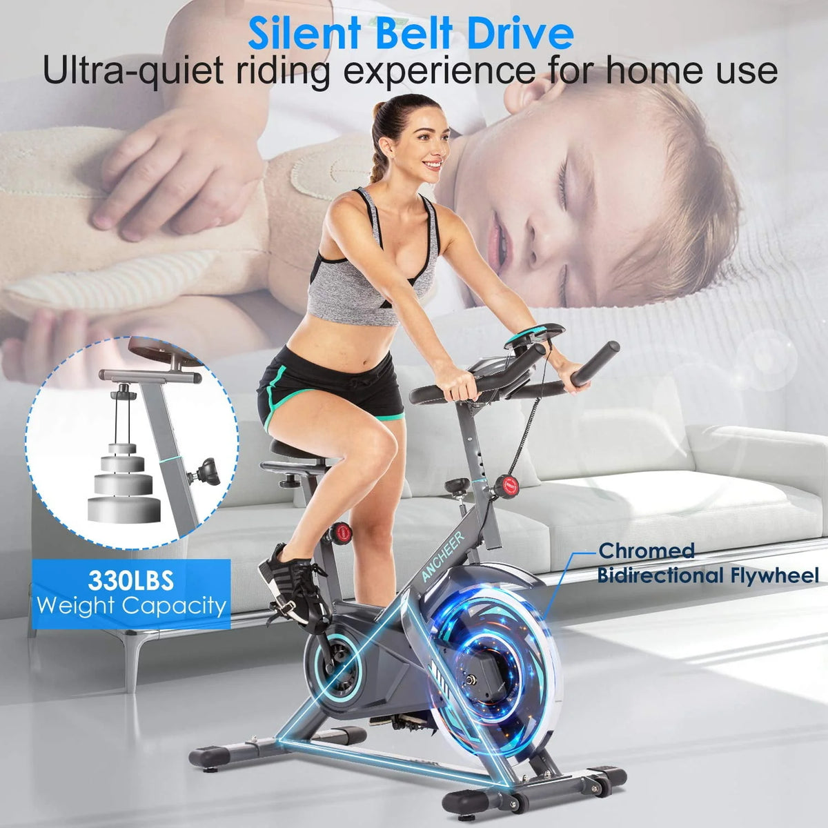 Indoor Exercise Bike with LCD Monitor and 330 lbs Weight Capacity Z34192