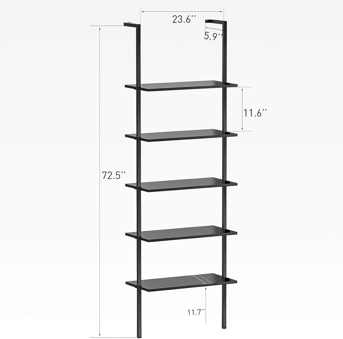 5-Shelf Black Wood Bookcase with Metal Frame P68500